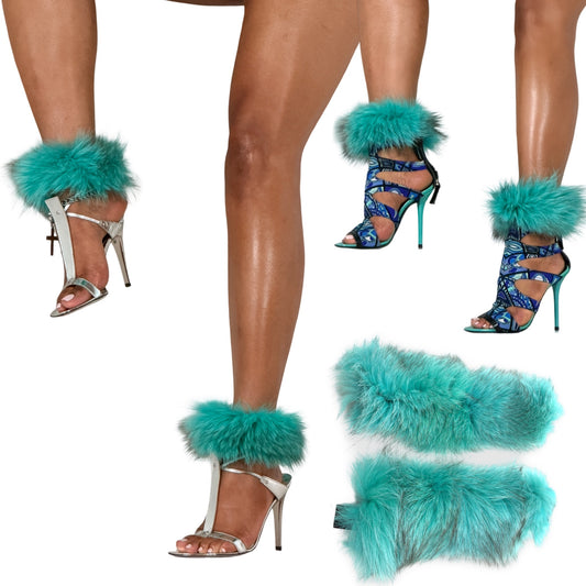 Shoe Slutz teal fur anklet